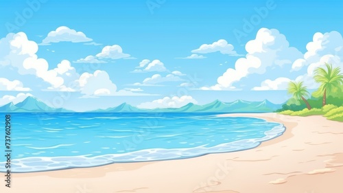 cartoon illustration Sea beach landscape.