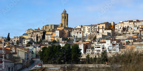 View of province of Cervera, ancient European city located on hilly area in Segarra area. Dense urban development photo