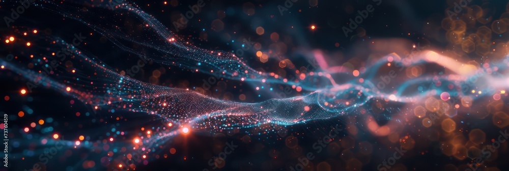 Abstract cosmic flow with vibrant colors and ethereal star particles. Background for technological processes, science, presentations, education, etc - obrazy, fototapety, plakaty 