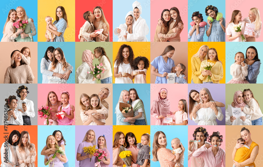 © Pixel-Shot - Group of happy mothers and their children on color background. Mother's Day celebration © Pixel-Shot - Group of happy mothers and their children on color background. Mother's Day celebration