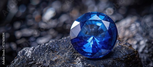 Luxury blue sapphire gemstone on dark background. AI generated image