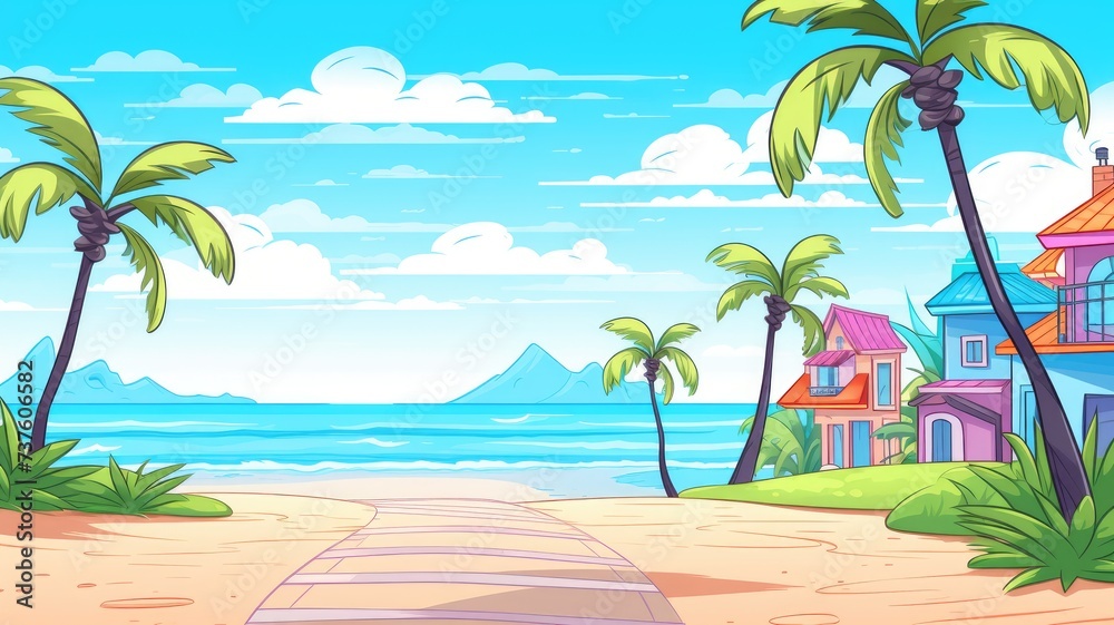 cartoon illustration beach vacation background