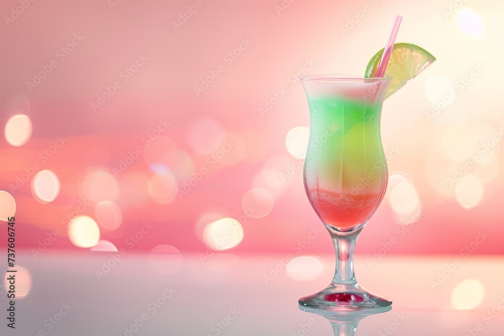 Pink and Green Juicy Cocktail with Straw and Lime Pink and Green Juicy Cocktail with Straw and Lime