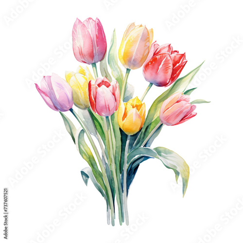 Colorful Tulips Watercolor Spring Bouquet