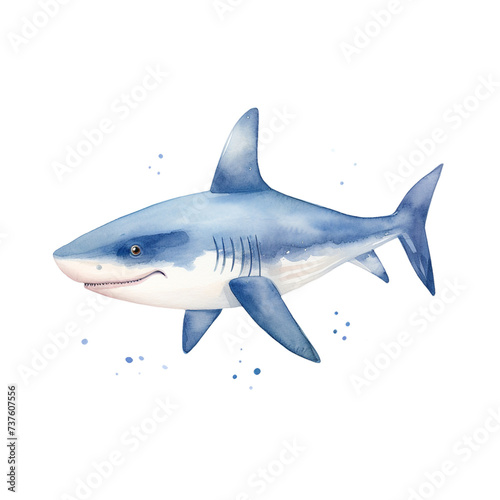 Blue Watercolor Cute Shark Illustration