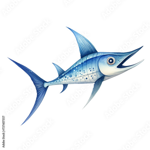 Blue Watercolor Cute swordfish Illustration  © Hanna