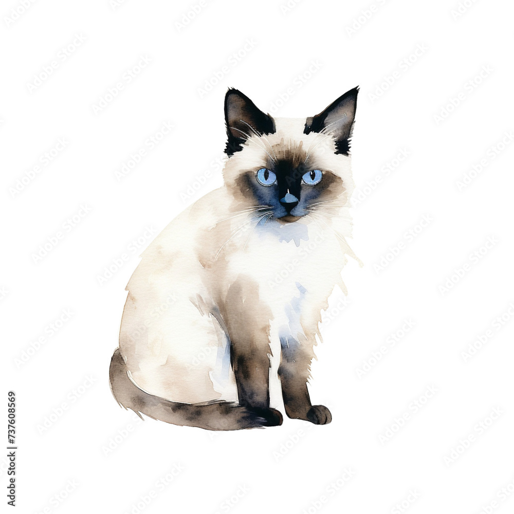 Watercolor Siamese Cat Portrait