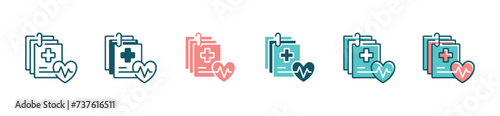 medical check-up diagnosis clipboard icon set health care cardiogram heart record vector illustration for web and app design