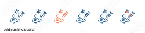 vaccination virus with syringe icon set people holding  coronavirus vaccine medicine vector illustration 