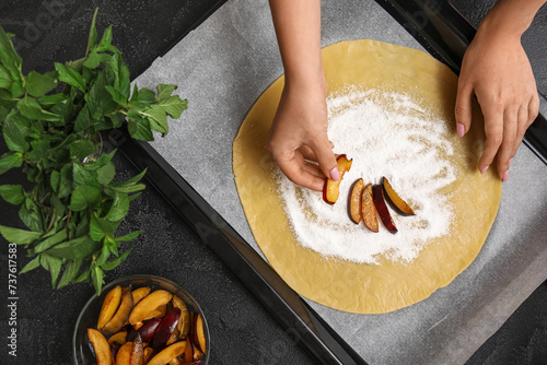 Homemade plum pie preparati...