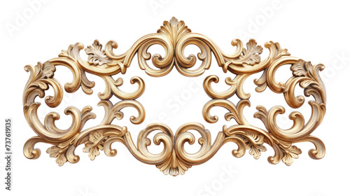 Luxurious golden ornate frame with baroque detailing, cut out - stock png.