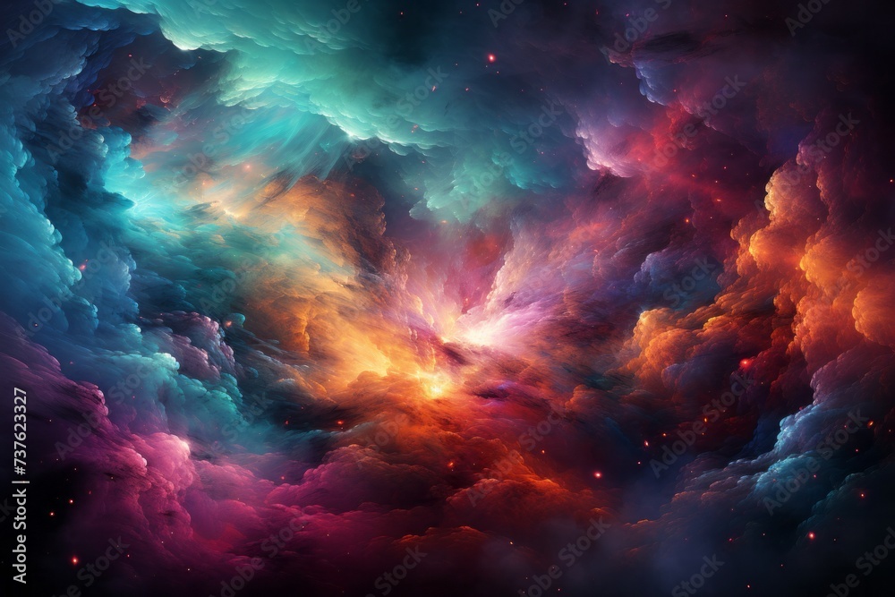 a painting of a colorful cloudy sky in space