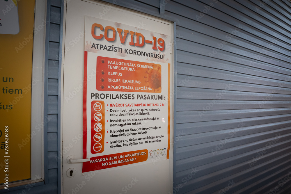 RIGA, LATVIA AUGUST 27, 2023 Poster in latvian language explaining