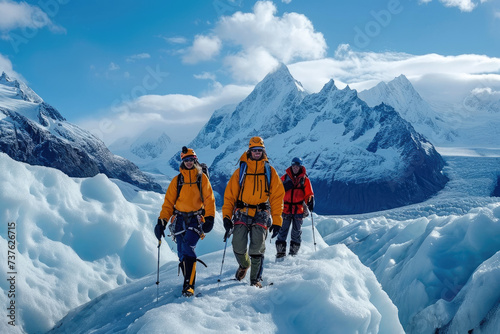 Imagen de aventureros explorando glaciares de manera sostenible, promoviendo el turismo de aventura responsable