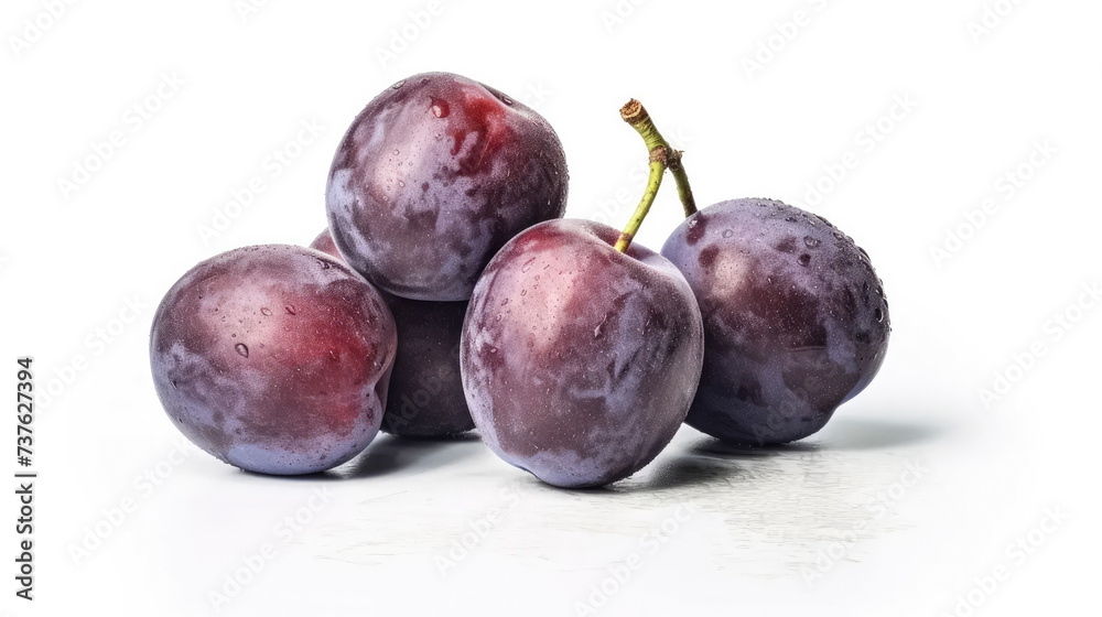 plum on white isolated background, fresh fruits with bright colors.