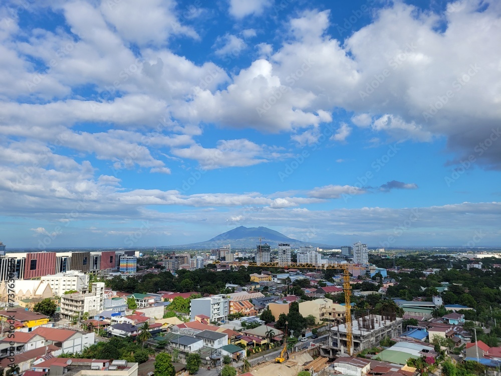 Aerial view of Angeles City (Balibago) and Mt. Arayat - Angeles City, Pampanga, Luzon, Philippines