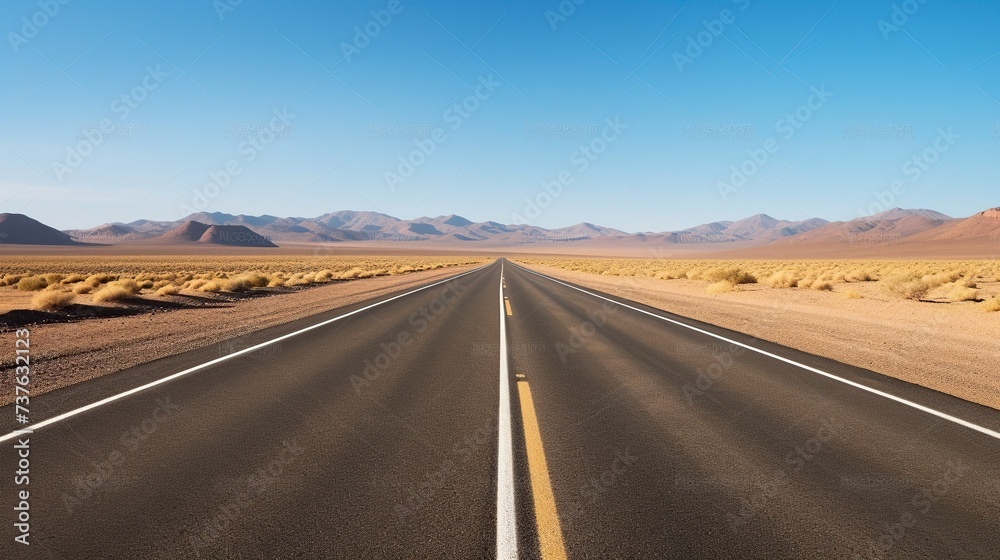 Empty asphalt road in the desert. Long straight asphalt road leading to the desert Empty asphalt road in the desert. Long straight asphalt road leading to the desert