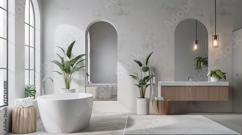 Sleek and Elegant Bathroom with Frameless Mirror AI Generated.
