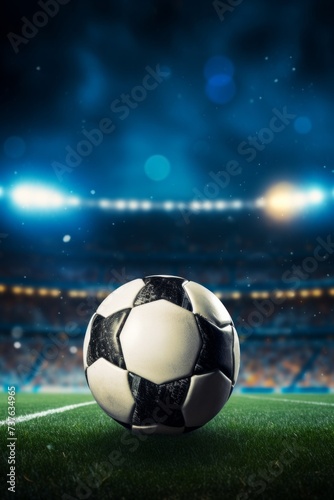 Traditional soccer ball on soccer field © Nataliya