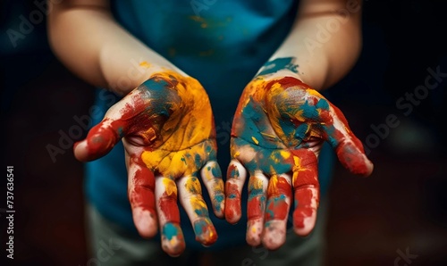 photo the hands of the child who smeared