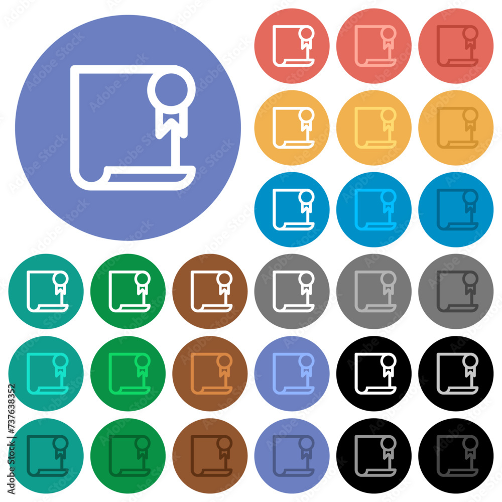 Certificate outline round flat multi colored icons Certificate outline round flat multi colored icons