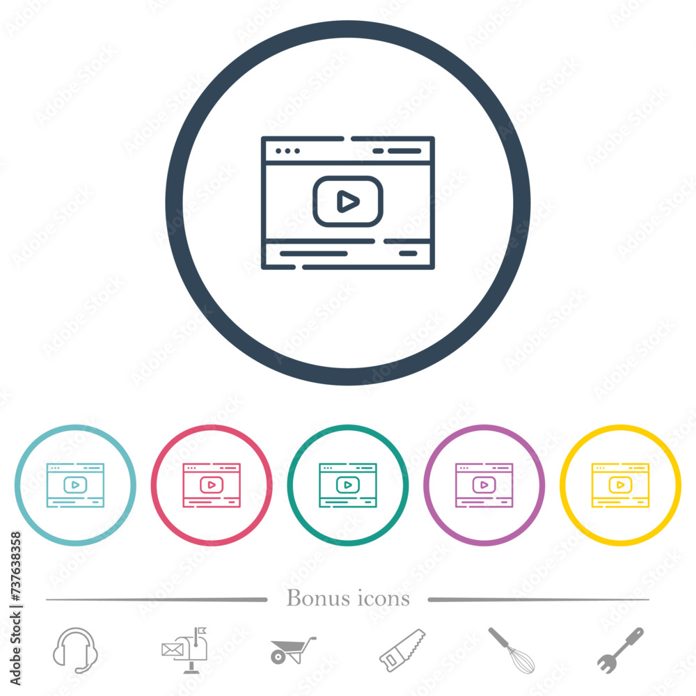 Video streaming outline flat color icons in round outlines
