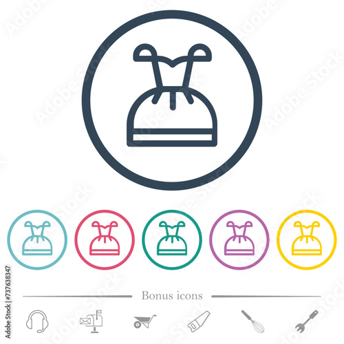 Corset bodice dress outline flat color icons in round outlines