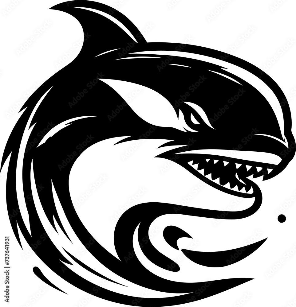 Naklejka premium shark, whale, dolphin, orca, head, animal mascot illustration,