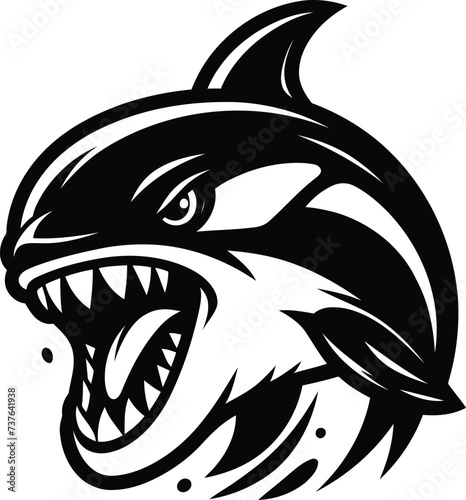 shark, whale, dolphin, orca, head, animal mascot illustration,