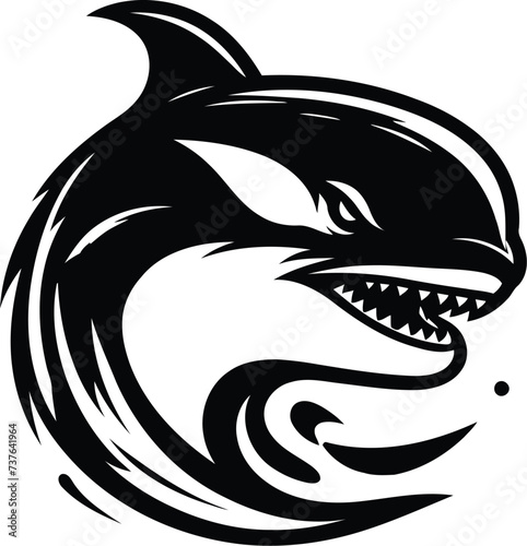 shark, whale, dolphin, orca, head, animal mascot illustration,