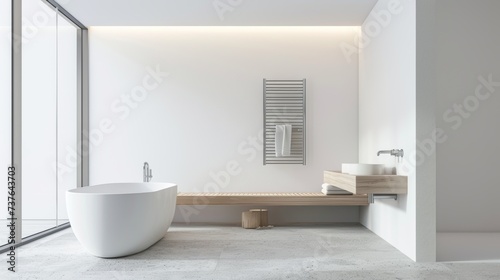 Modern Minimalist Bathroom with Freestanding Tub AI Generated.