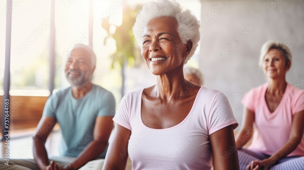 senior women practicing yoga, healthy lifestyle of retired people senior women practicing yoga, healthy lifestyle of retired people