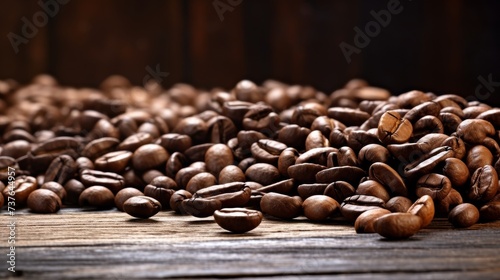 A Pile of Coffee Beans on a Wooden Table