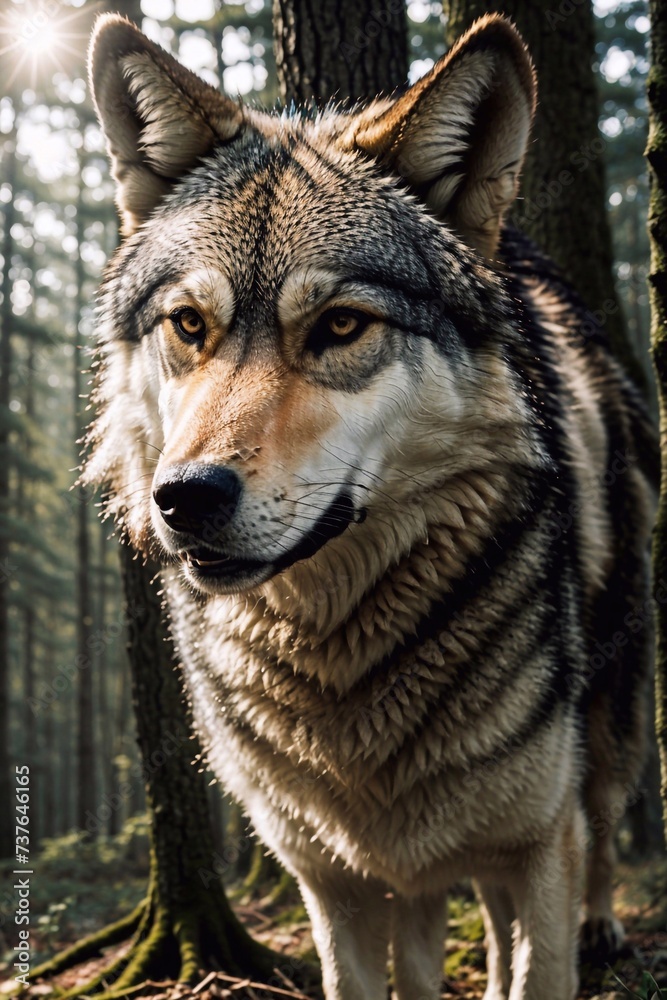 wolf staring and stalking from the forest