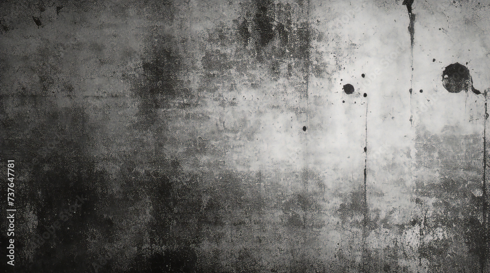 Fototapeta premium Vintage grunge monochrome background. Rough painted wall of black and white color. Imperfect plane of grayscale grungy. Uneven old decorative backdrop. Texture of black-white.