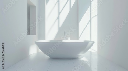 Modern White Bathroom with Central Bathtub AI Generated.