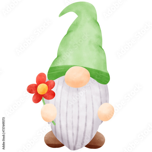 Schilderij op canvas cute gnome garden, gnome flower