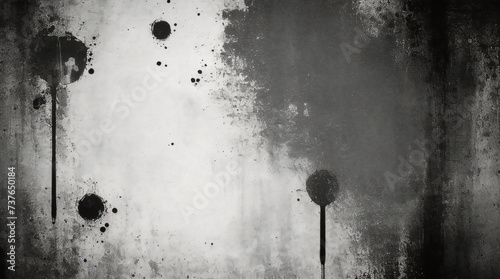 Vintage grunge monochrome background. Rough painted wall of black and white color. Imperfect plane of grayscale grungy. Uneven old decorative backdrop. Texture of black-white.