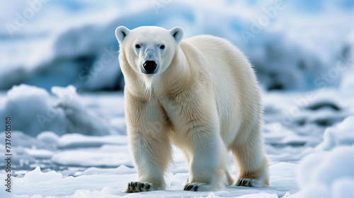 Polar bear in natural arctic habitat, perfect for wildlife documentaries, climate change campaigns, and nature-themed designs.