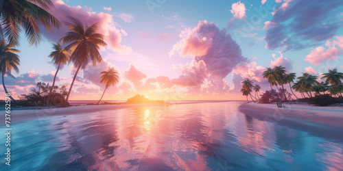 Island tropical scene sunset beautiful