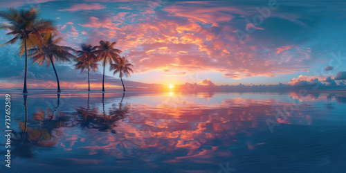 Beautiful tropical sunrise over the sea beach at sunset