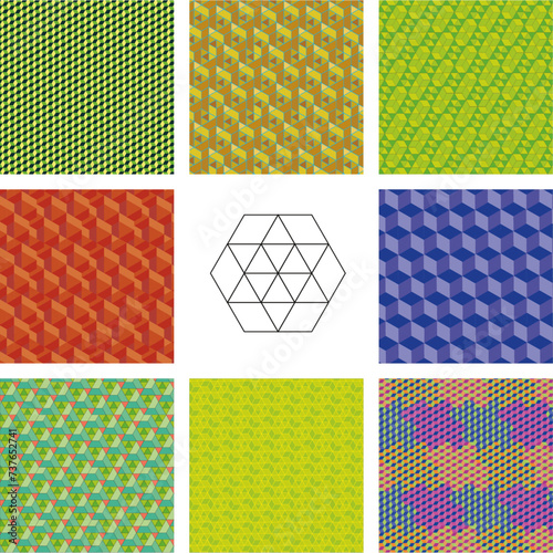 8 Trippy Patterns based on hexagons  (ID: 737652741)