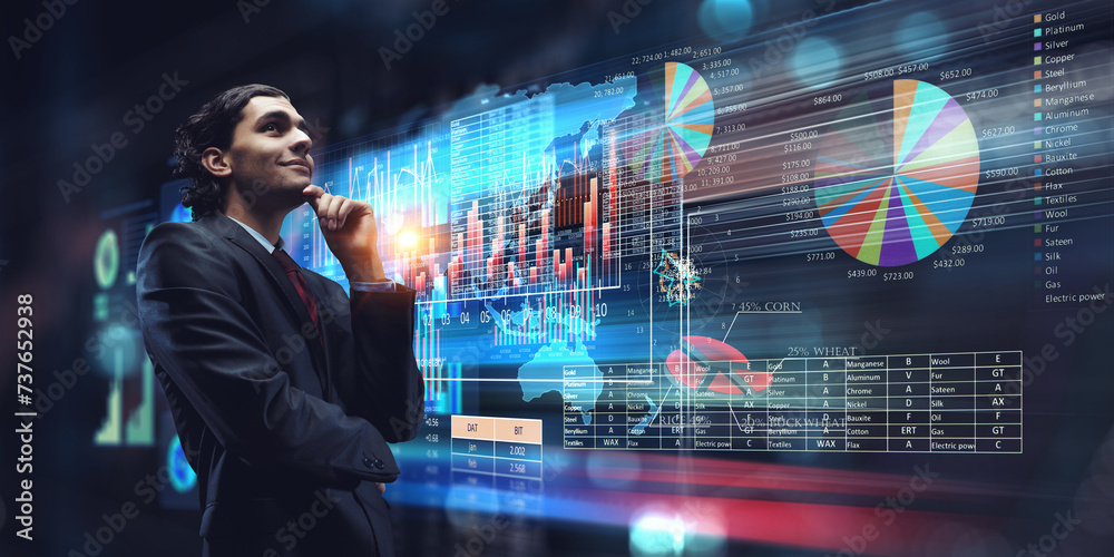 Business graph and trade monitor Business graph and trade monitor