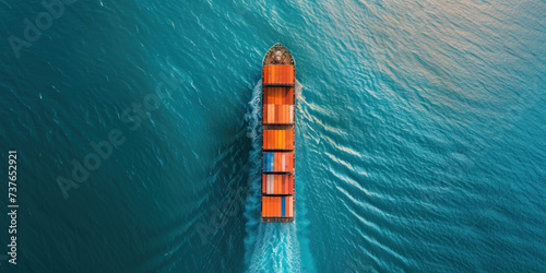 Top view container ship in the ocean sea