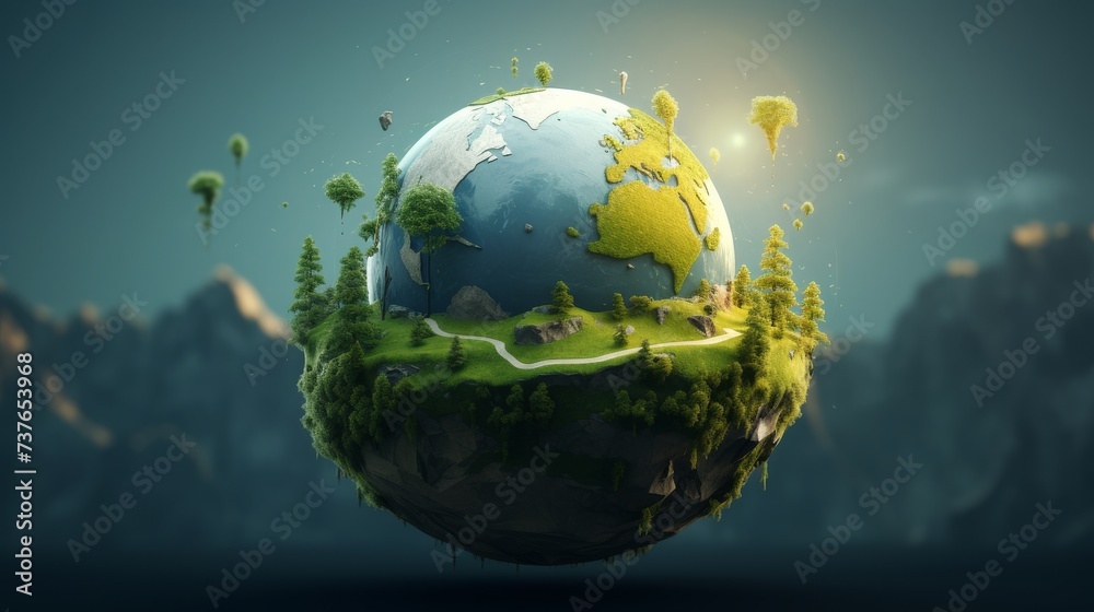 Naklejka premium Lush Green Planet With Thriving Trees
