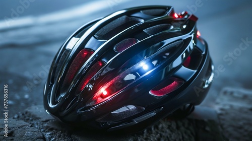 Illuminated Cycling Helmet on Blue Background. Generative ai