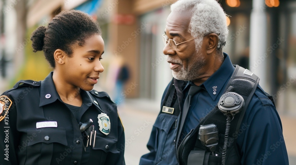 Fototapeta premium Police Officers on Duty in Urban Setting. Generative ai