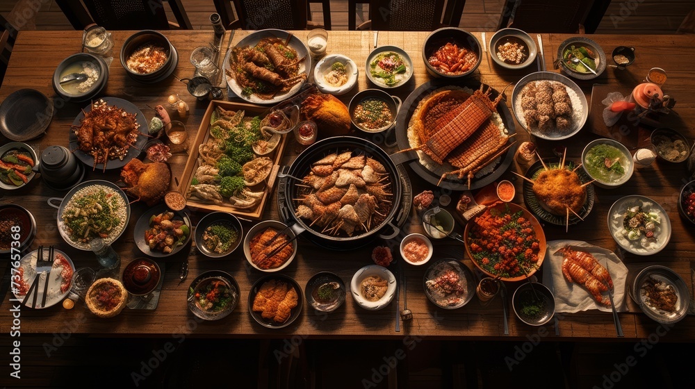 Abundant Feast on a Wooden Table