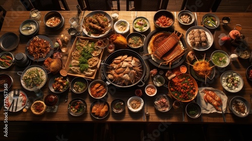 Abundant Feast on a Wooden Table