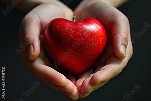 Two Hands hodling apple shep of Heart photo